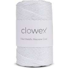 Clowex Metalik Pamuk Simli Örgü İpi, Beyaz 2.5mm Premium Çanta ve Supla İpliği, 200 Gram 250 Metre Tığ El Örgü İpi