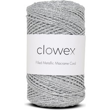 Clowex Metalik Pamuk Simli Örgü İpi, Gümüş 2.5mm Premium Çanta ve Supla İpliği, 200 Gram 250 Metre Tığ El Örgü İpi