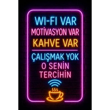 Lucena Neon Espirili Duvar Tablosu Wi-Fi Var Motivasyon Var Kahve Var Mdf Dekoratif