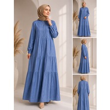Bidesing Kadın Rahat Kesim Indigo Mavi Ferace Maxi Boy Model