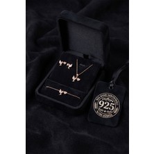 Roza Silver 925 Ayar Gümüş Zirkon Taşlı Rose Kaplama Aşk Meleği Kolye Küpe Bileklik 3'lü Takı Seti