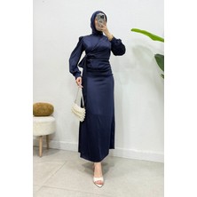 Abiye Diyarı Roya Model Yandan Bağlamalı Saten Abiye-Lacivert