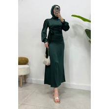 Abiye Diyarı Roya Model Yandan Bağlamalı Saten Abiye-Zümrüt