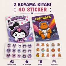 Vera House 2'li Boyama Kitabı Seti (Kuromi & Capybara) | 16 Sayfa + 40 Sticker | Çocuk Boyama ve Aktivite Kitabı