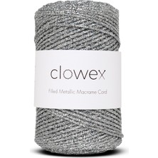 Clowex Metalik Pamuk Simli Örgü İpi, A.gri-Multi Simli 2.5mm Premium Çanta ve Supla İpliği, 200 Gram 250 Metre Tığ El Örgü İpi