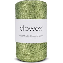 Clowex Metalik Pamuk Simli Örgü İpi, Fıstık Yeşili 2.5mm Premium Çanta ve Supla İpliği, 200 Gram 250 Metre Tığ El Örgü İpi