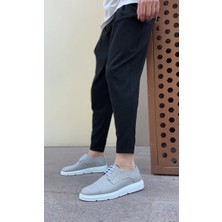 ET0003 Bağcıklı Klasik Spor Gri Renk Keten Yüksek Taban Casual Erkek Ayakkabı