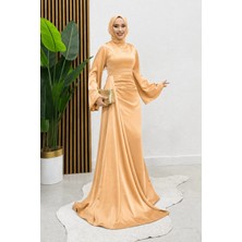 Abiye Diyarı Kadın Arabella Pelerinli Saten Balık Abiye- Kavun