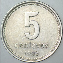 Banknoting Arjantin 5 Centavos 1993.