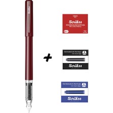Scrikss Primeo Dolma Kalem Bordo & Kırmızı - Mavi - Siyah Kartuş Set
