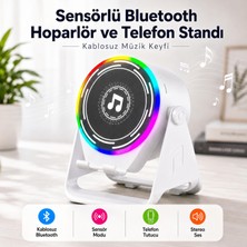 Nzb Sensörlü Hoparlör Bluetooth Beyaz Hoparlör Telefon Standı Rgb Işıklı Kablosuz  Mobil 2’si 1 Arada