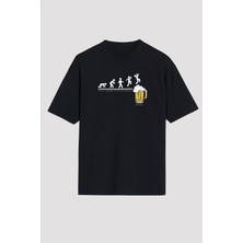  Ko Buta Bira Evrimi Baskılı Unisex Oversize Tişört - Tshirt OS20103