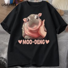  Moo Deng Sevimli Bebek Hippo Şaka T Shirt Pamuk Kısa Kollu O Boyun Baskılı Tişört Unisex Erke