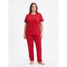 Fames Büyük Beden Kadın Kalp Desen Yazlık Pijama Takımı