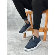11boa BA0003 Bağcıklı Klasik Spor Keten Lacivert  Beyaz Taban Casual Erkek Ayakkabı
