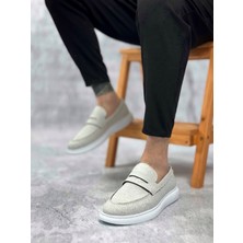 11boa BA0355 Bağcıksız Keten Beyaz Klasik Corcik Erkek Ayakkabı
