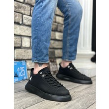 11boa BA0331 Bağcıklı Erkek Yüksek Taban Siyah Cilt  Spor Ayakkabı