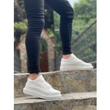 11boa BA0548 Boa Kalın Yüksek Taban Beyaz Bağcıklı Spor Erkek Ayakkabı