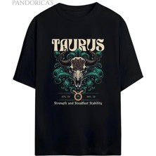  Gothic Zodyak Tasarım Serisi Taurus (Boğa Burcu) Yazılı Baskılı Pamuklu Unisex Tişört
