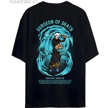  One Pıece Özel Tasarım Serisi "trafalgar D. Water Law Surgeon Of Death" Sırt Baskılı Yazılı Unısex Pamuklu Tişört