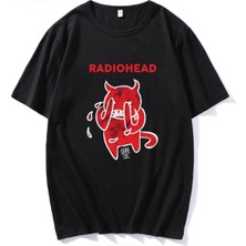  Siyah Radiohead Sevimli Şeytan Ağlama Tshirt Bant Rock Komik Müzik Albümü Baskı