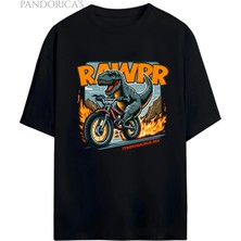  Dino Tasarım Serisi Rider Motorcu Dino "roarr" Yazılı Dinazor Baskılı Pamuklu Unisex Tişört