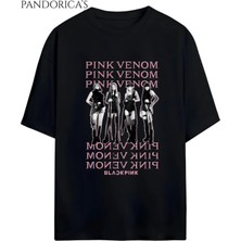  Blackpınk Tasarım Serisi "pınk Venom" Yazılı Baskılı Unisex Relaxed Kalıp Tişört