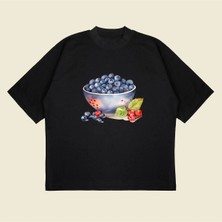  Yaban Mersini Vintage Baskılı Oversize Unisex Pamuklu Nefes Alan Kalın Kumaşlı