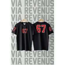  67 Six Seven Ön Arka Kol Baskılı Bisiklet Yaka Bol Kesim %100 Pamuk Unisex Tshirt