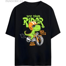  Dino Tasarım Serisi Rider Motorcu Dino "roarr" Yazılı Dinazor Baskılı Pamuklu Unisex Tişört
