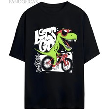  Dino Tasarım Serisi Rider Motorcu Dino "roarr" Yazılı Dinazor Baskılı Pamuklu Unisex Tişört