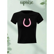  Horseshoe At Nalı Şans Baskılı Pamuklu Likralı Body Tee Crop T-Shirt