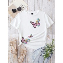  Kelebek Grafik Kadın T-Shirt MOD98