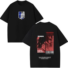  Eren Yeager From Attack On Titan Anime Baskılı Unisex Oversize Kesim %100 Pamuk Bisiklet Yaka Tişört