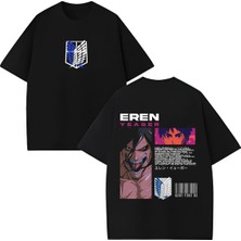  Eren Yeager From Attack On Titan Anime Baskılı Unisex Oversize Kesim %100 Pamuk Bisiklet Yaka Tişört
