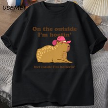 Dışarıda Ben Hootin Capybara Tişörtleri Adam Batı T-Shirt Kovboy Cowgirl Komik Me 3074