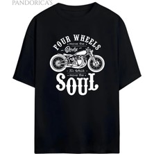  Pandorica's Motorcu Tasarımı Baskılı "two Wheels Move The Soul" Yazılı Unisex Pamuklu T-Shirt