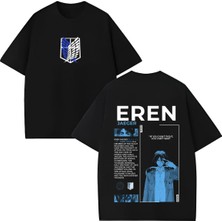  Eren Yeager From Attack On Titan Anime Baskılı Unisex Oversize Kesim %100 Pamuk Bisiklet Yaka Tişört