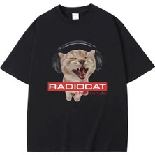  Siyah Ingiliz Rock Grubu Radiohead Komik Radiocat Virajlar Baskı Vintage Gotik Tshirt