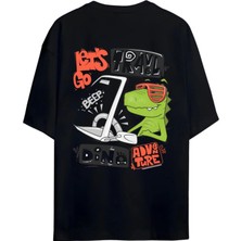  Dino Tasarım Serisi -Seyyah Dino- Yazılı Dinazor Sırt Baskılı Pamuklu Unisex Tişört