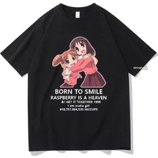  Siyah Anime Azumanga Daioh Gülümseme Doğdu Tshirt Komik Harajuku Unisex Vintage