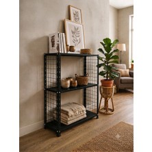 Rafburada 3 Katlı Renkli Tel Kafesli Dekoratif Çelik Raf - Çiçeklik Rafı, Ofis Rafı 0,70 mm YEŞIL-43X75 Cm-50 cm