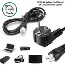 Vorex GABBLE 1.5 Metre C5 Yonca Güç Kablosu 250V Laptop Notebook Adaptör TV Monitör Yazıcı Uyumlu