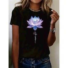  Lotus Çicek Baskılı T-Shirt