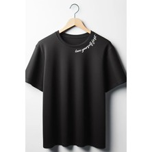  Love Yourself First Yaka Baskılı Oversize Bisiklet Yaka Tshirt