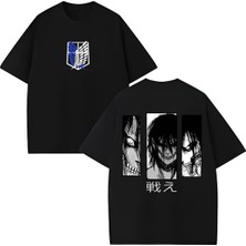  Eren Yeager From Attack On Titan Anime Baskılı Unisex Oversize Kesim %100 Pamuk Bisiklet Yaka Tişört