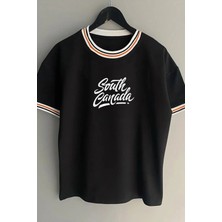  South Canada Yazı Baskılı Unisex Yeni Sezon Oversize Kalıp Yaka Detaylı Yazlık Beyaz T-Shirt