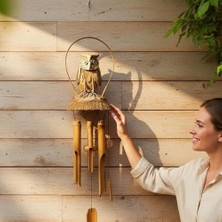 Keyfim Shop Dekoratif Baykuş Figürlü Bambu Rüzgar Çanı El Yapımı Bahçe ve Balkon Süsü