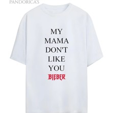  Justın Bıeber "my Mama Doesn't Lıke You" Yazılı Baskılı Beyaz Pamuklu Unısex Tişört