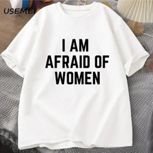  Ben Korkuyorum Kadın T Shirt Erkekler Için Komik Adam Pamuk Tişörtleri Yaz Rahat Kısa Kollu T